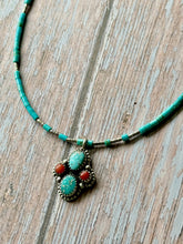 Load image into Gallery viewer, Southwestern Vintage Kingman Turquoise Tube Silver Necklace

