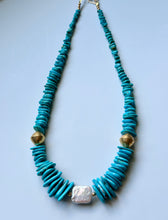 Load image into Gallery viewer, Baroque Freshwater Pearl and Kingman Turquoise Statement Necklace
