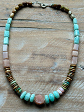Load image into Gallery viewer, Peach Moonstone and Turquoise Beaded Necklace

