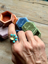Load image into Gallery viewer, Lemon Quartz and Chilean Turquoise Flower Ring, Size 9
