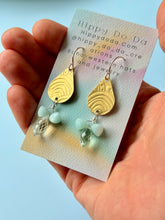 Load image into Gallery viewer, Mixed Metal Aquamarine ans Blue Peruvian Opal Boho Brass Dangle Earrings
