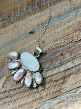 Load image into Gallery viewer, White Australian Opal and Pink Mussel Shell Floral Sterling Silver Pendant Necklace
