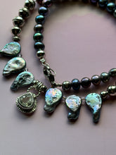 Load image into Gallery viewer, Spectacular Mermaid White Topaz and Iridescent Peacock Freshwater Pearl Sterling Silver Statement Necklace

