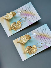 Load image into Gallery viewer, Large Silver and Gold, Brass Leaf and Sterling Dangle Earrings
