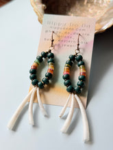 Load image into Gallery viewer, Native Boho Rainbow Heishi Shell and Dentalium Shell Dangle Earrings
