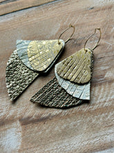 Load image into Gallery viewer, Golden Gals Paisley Leather Dangles, Gold Hypoallergenic Hoops
