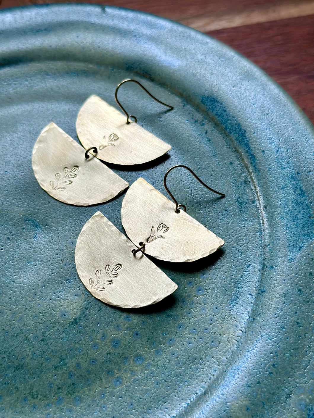 Boho Half Moon Tulip Brass Dangles