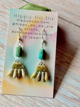 Load image into Gallery viewer, Mini Boho Beaded Fan Earrings with Chrysocolla
