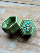 Load image into Gallery viewer, Lemon Quartz and Chilean Turquoise Flower Ring, Size 9
