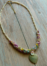 Load image into Gallery viewer, Vintage Amazoite Heart and Floral Beaded Necklace
