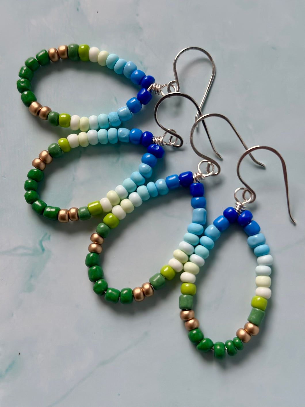 Color Therapy Greens and Blue Beaded Earrings