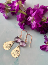 Load image into Gallery viewer, Color Therapy Amethyst and Floral Gold Fill Dangles
