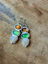 Load image into Gallery viewer, Low Tide Fossilized Coral, Serpentine and Montana Agate Gemstone Dangles
