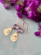 Load image into Gallery viewer, Color Therapy Amethyst and Floral Gold Fill Dangles
