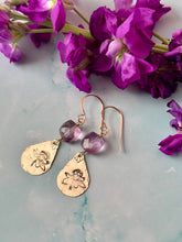 Load image into Gallery viewer, Color Therapy Amethyst and Floral Gold Fill Dangles
