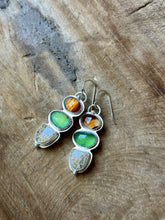 Load image into Gallery viewer, Low Tide Fossilized Coral, Serpentine and Montana Agate Gemstone Dangles
