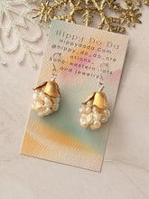 Load image into Gallery viewer, TBFL Collection, Mixed Metal Rice Pearls Petal Dangle Earrings
