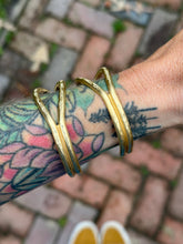 Load image into Gallery viewer, Hammered Open Eye Brass Cuffs, Raw Brass, Adjustable
