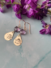 Load image into Gallery viewer, Color Therapy Amethyst and Floral Gold Fill Dangles
